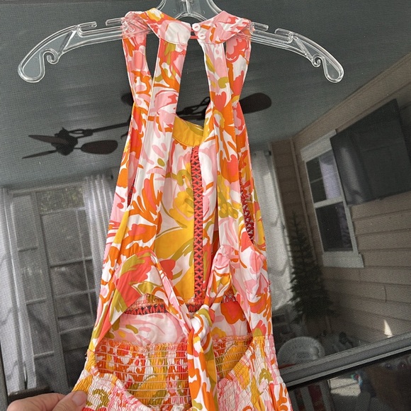 Abel The Label Anthropologie Small Back Tie Summer Dress Orange Pink Yellow. - Picture 5 of 7